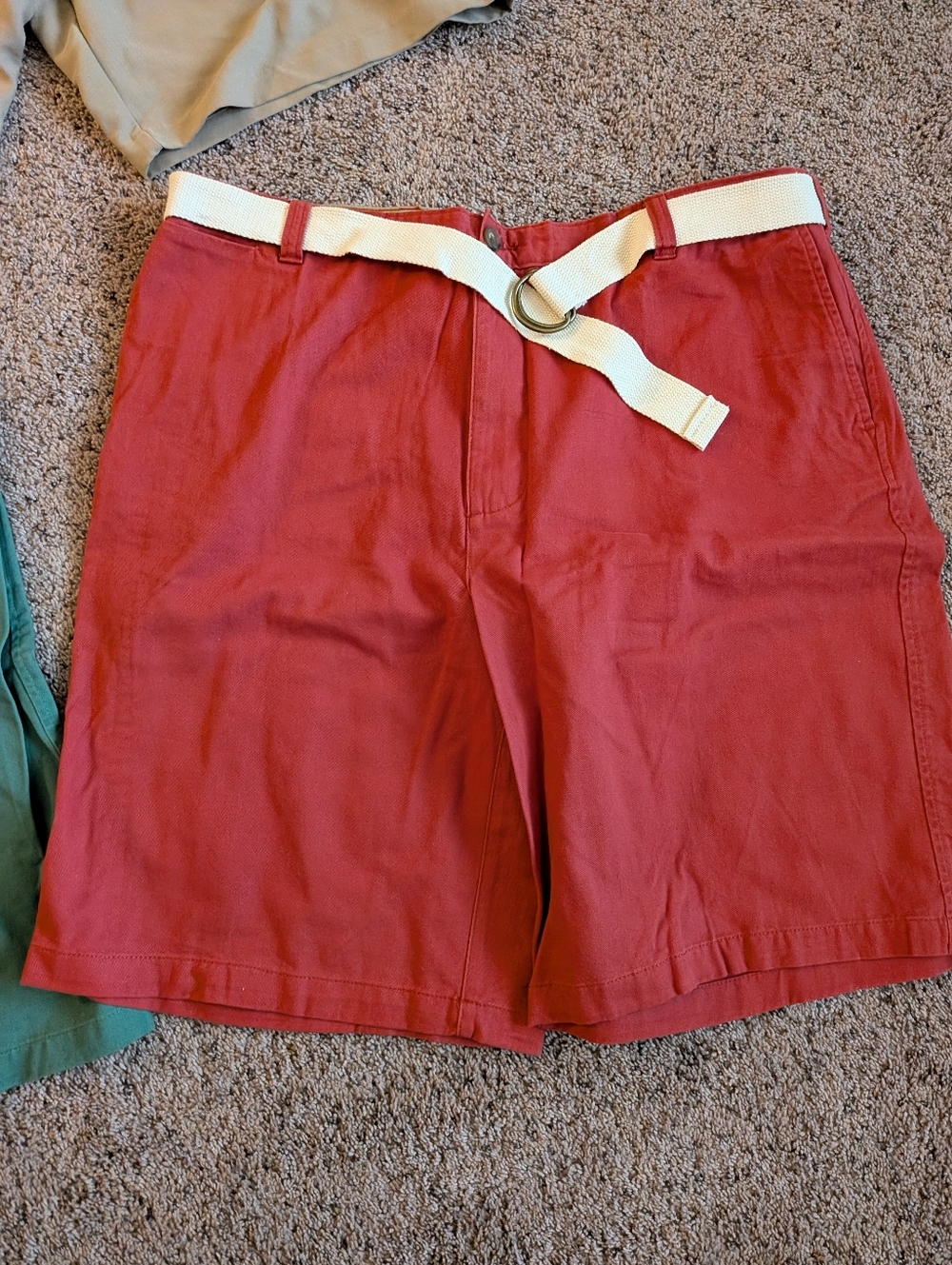 Falls Creek Two-Tone Cotton Shorts - Green & Red With Belts 1 Pair Of Chaps Beig - Picture 4 of 7